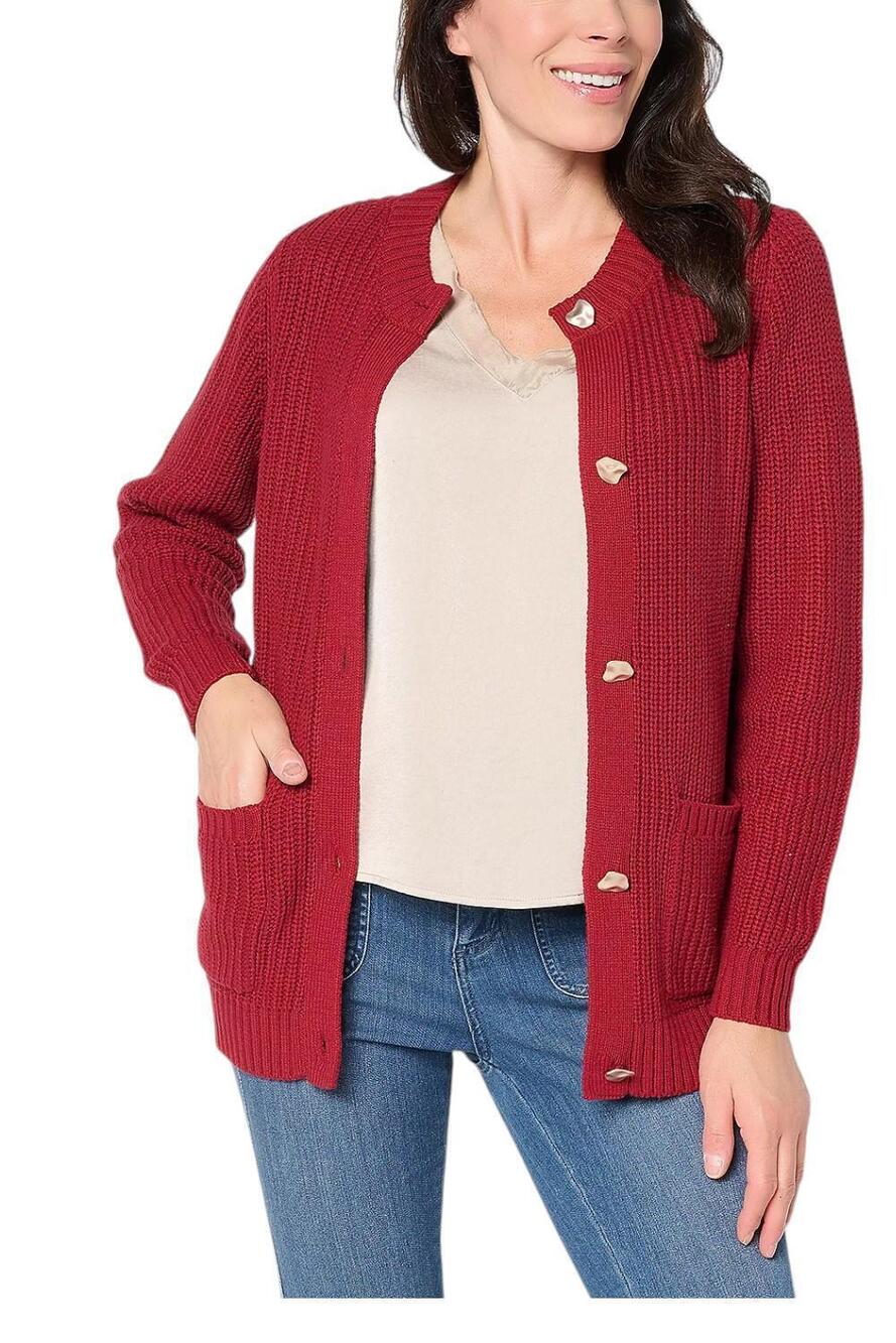 Jingle Belles by Kim Gravel Women's Gold Button Cardigan Garnet - Regular